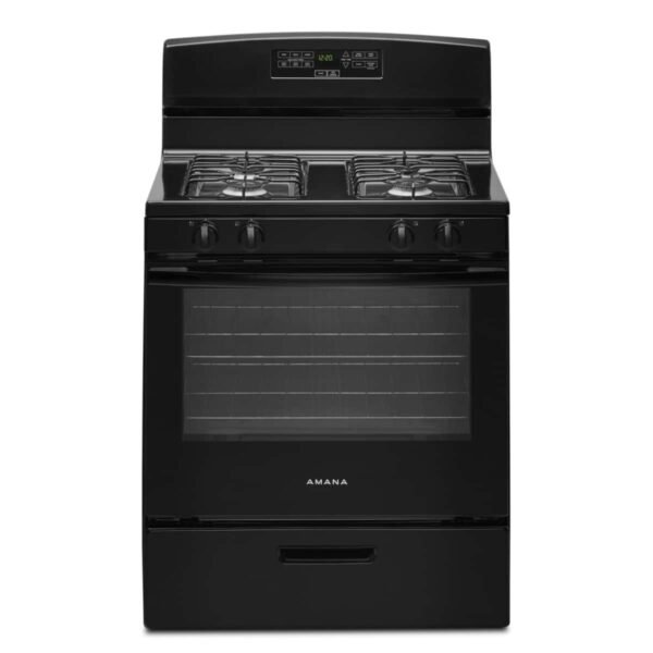 Amana 5.1 Cu. Ft. Freestanding Gas Range Bake Assist Temps Black from Kings Outlet