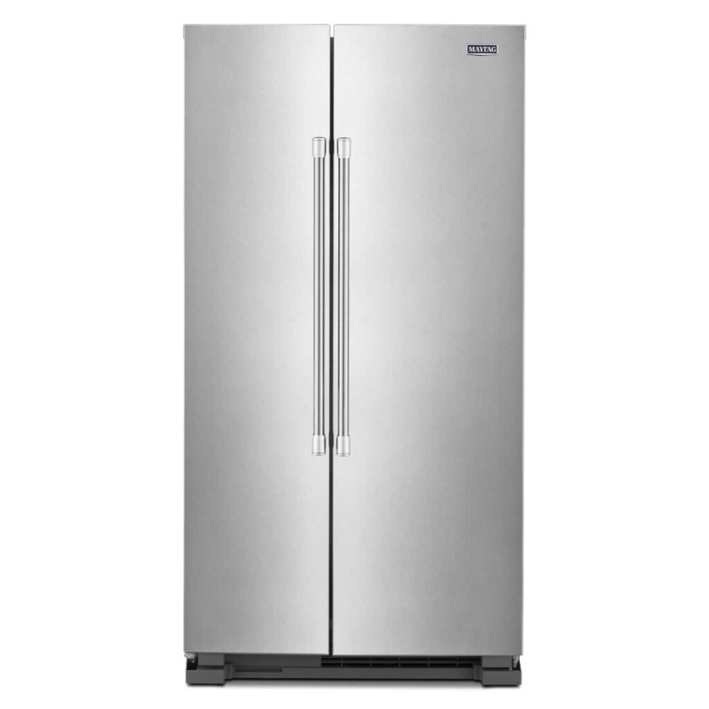 Maytag 25 Cu. Ft. Side-by-Side Freestanding Refrigerator Humidity-Controlled FreshLock Crisper Fingerprint-Resistant Stainless Finish fro...