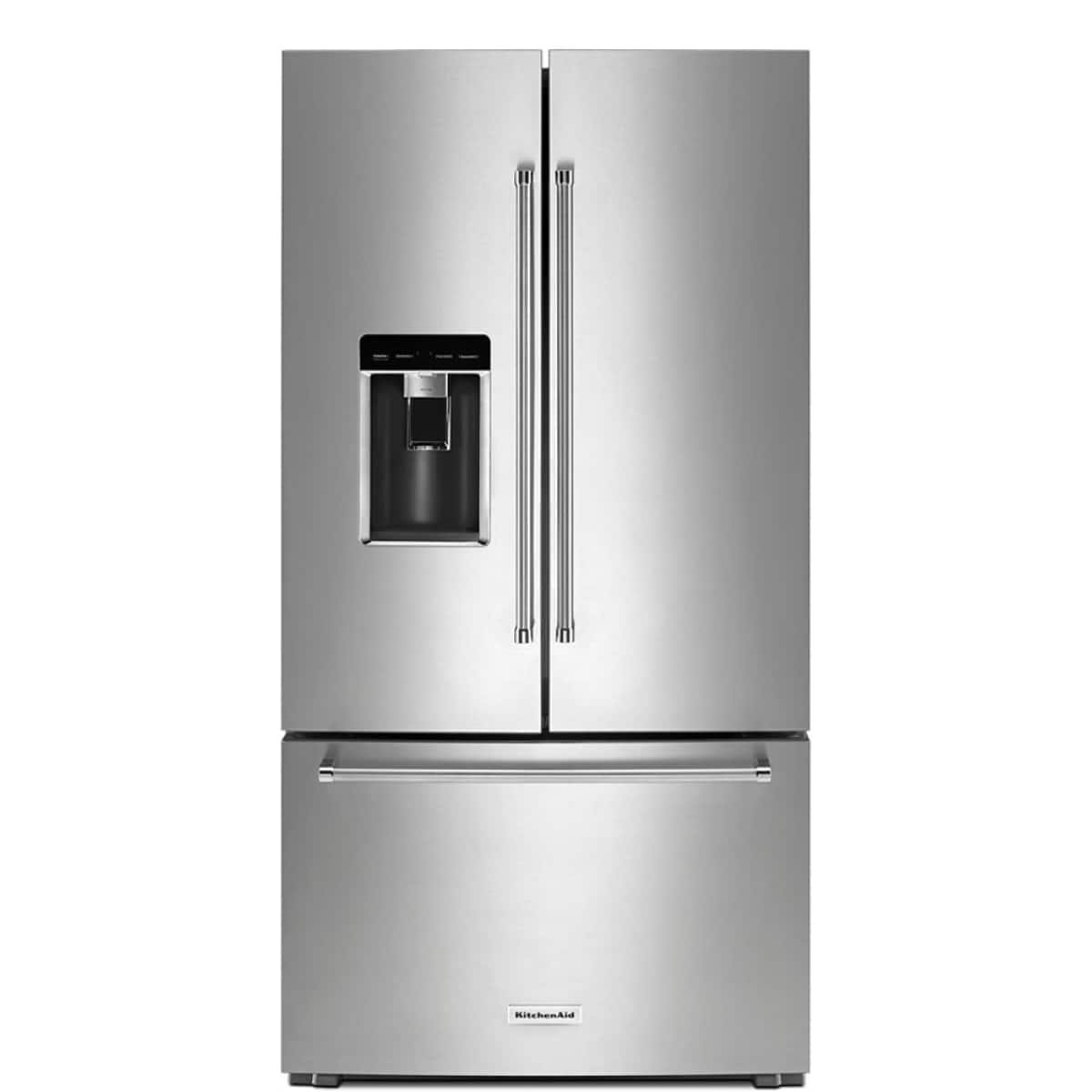 Kings Outlet KitchenAid 23.8 cu. ft. 36" Counter-Depth French Door Platinum Interior Refrigerator PrintShield Finish... KitchenAid 23.8 cu. ft. 36" Counter-Depth French Door Platinum Interior Refrigerator PrintShield Finish Stainless from Kings Outlet
