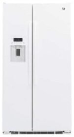 GE 21.9 Cu. Ft. Side-by-Side Counter-Depth Refrigerator Integrated Shelf Support System White from Kings Outlet