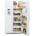 GE 21.9 Cu. Ft. Side-by-Side Counter-Depth Refrigerator Integrated Shelf Support System White from Kings Outlet