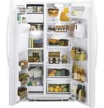 GE 21.9 Cu. Ft. Side-by-Side Counter-Depth Refrigerator Integrated Shelf Support System White from Kings Outlet