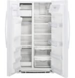GE 21.9 Cu. Ft. Side-by-Side Counter-Depth Refrigerator Integrated Shelf Support System White from Kings Outlet