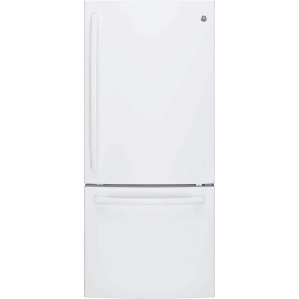 GE 21.0 Cu. Ft. Bottom-Freezer Refrigerator LED Internal Lighting High Gloss White from Kings Outlet