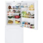 GE 21.0 Cu. Ft. Bottom-Freezer Refrigerator LED Internal Lighting High Gloss White from Kings Outlet