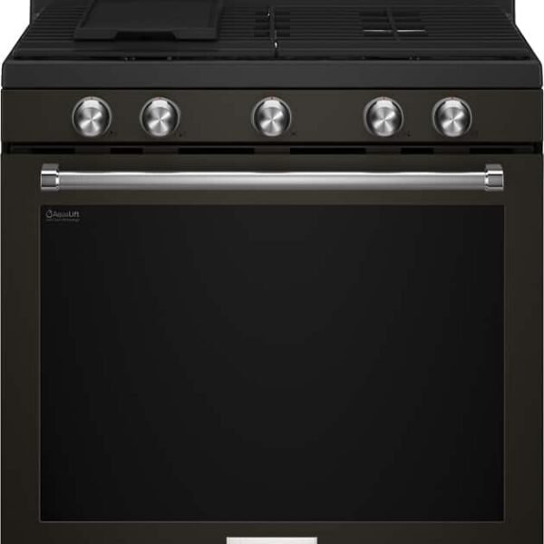 KitchenAid 5.8 Cu. Ft. Self-Cleaning Freestanding Gas True Convection Range Even-Heat Black Stainless Steel from Kings Outlet