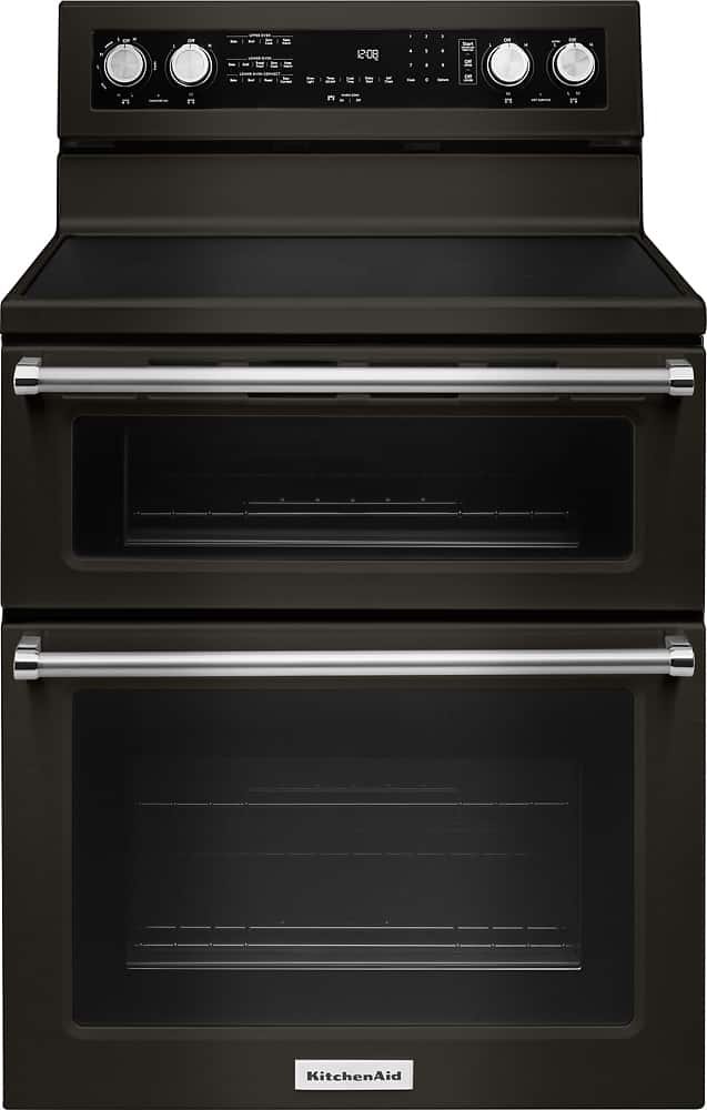 KitchenAid 6.7 Cu. Ft. Self-Cleaning Freestanding Double Oven Electric Convection Range Black Stainless Steel from Kings Outlet