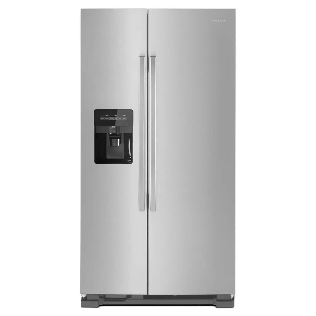 Amana 24.5 Cu. Ft. Side-by-Side Refrigerator Water Ice Dispenser Stainless steel Black-on-Stainless from Kings Outlet