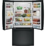 GE 18.6 Cu. Ft. French Door Counter-Depth Refrigerator Internal Water Dispenser High Gloss Black from Kings Outlet