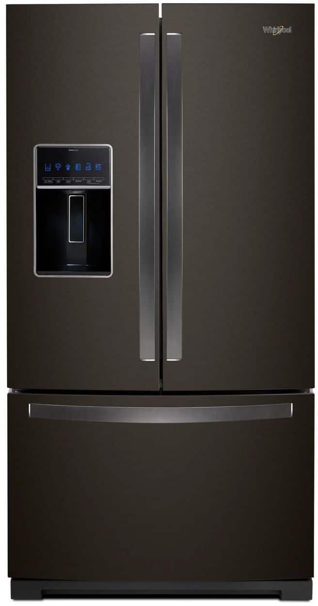 Kings Outlet Whirlpool 27 Cu. Ft. French Door Refrigerator Platter Pocket Black Stainless Steel Whirlpool 27 Cu. Ft. French Door Refrigerator Platter Pocket Black Stainless Steel from Kings Outlet