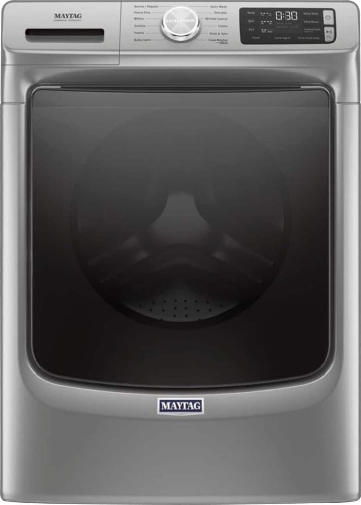 Maytag 4.8 Cu. Ft. High Efficiency Stackable Front Load Washer Steam Fresh Hold Metallic from Kings Outlet