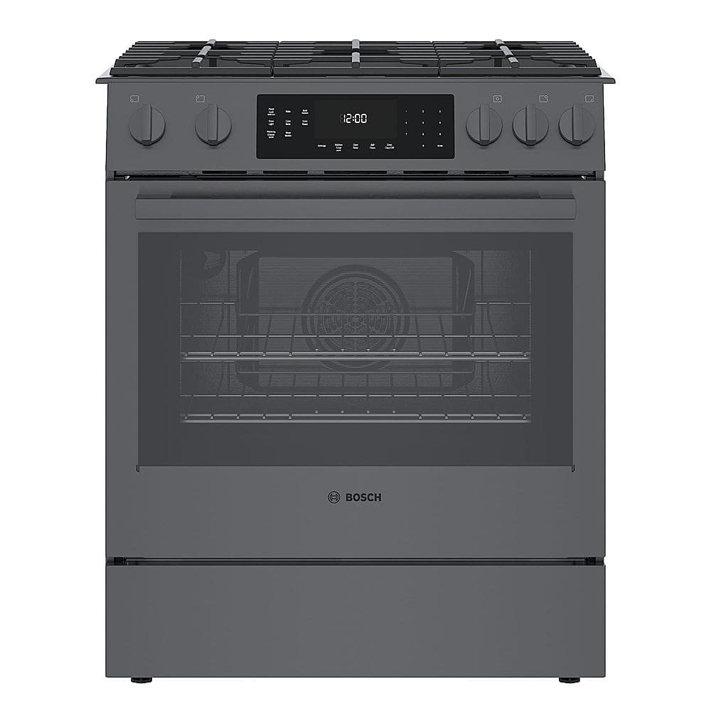 Bosch 800 Series 4.8 Cu. Ft. Slide-In Gas Convection Range Self-Cleaning Black Stainless Steel from Kings Outlet