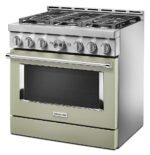 KitchenAid Commercial-Style 5.1 Cu. Ft. Slide-In Gas True Convection Range Self-Cleaning Avocado Cream from Kings Outlet