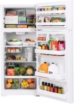 GE 17.5 Cu. Ft. Top-Freezer Refrigerator Edge-to-Edge Glass Shelves White from Kings Outlet