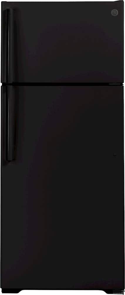 GE 17.5 Cu. Ft. Top-Freezer Refrigerator Edge-to-Edge Glass Shelves Black from Kings Outlet