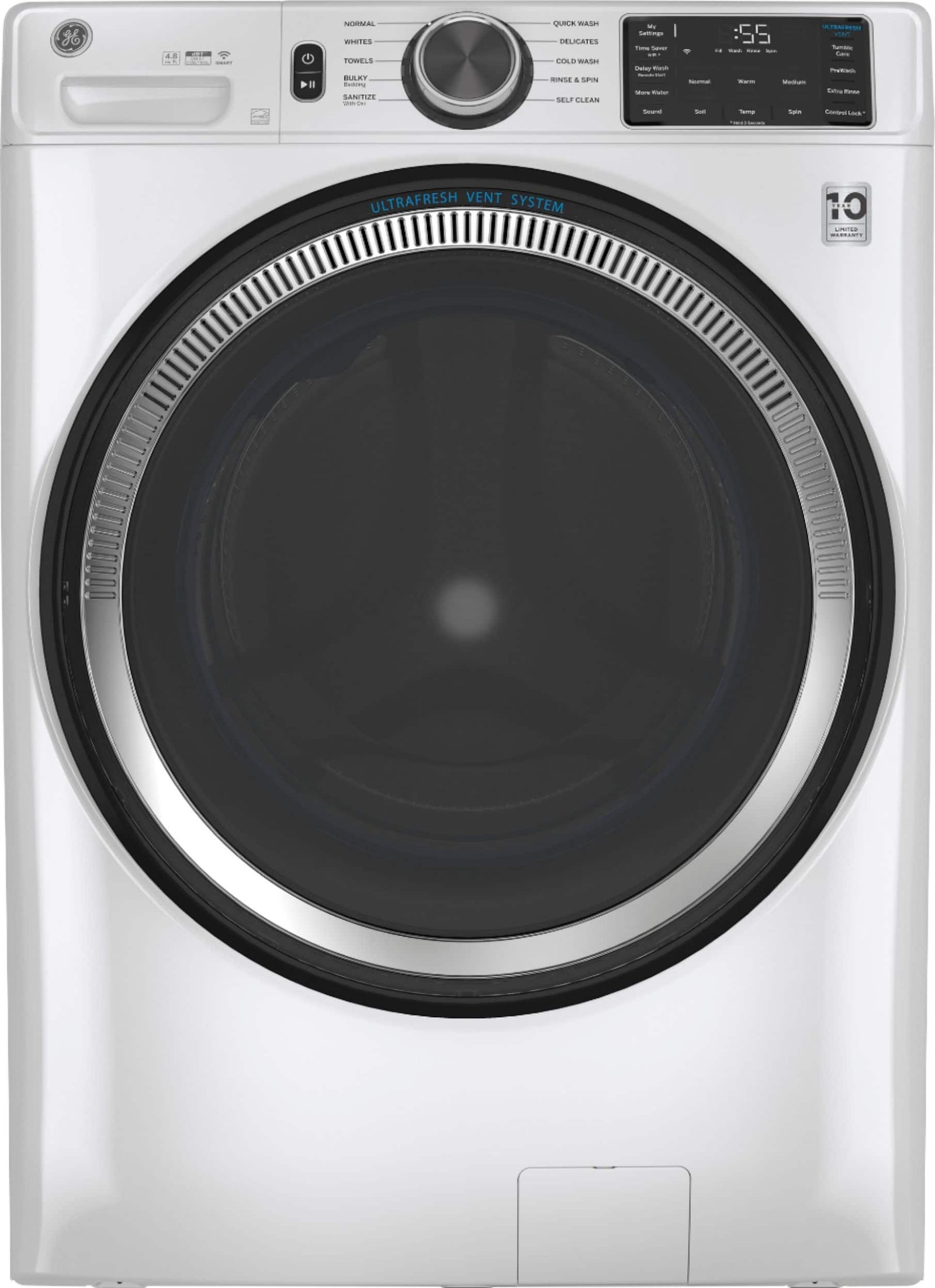 Kings Outlet GE 4.8 Cu. Ft. High-Efficiency Stackable Smart Front Load Washer Odorblock Ultra Fresh Vent GE 4.8 Cu. Ft. High-Efficiency Stackable Smart Front Load Washer Odorblock Ultra Fresh Vent from Kings Outlet