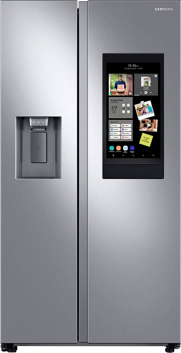 Kings Outlet Samsung 26.7 cu. ft. Side-by-Side Smart Refrigerator 21.5" Touch-Screen Family Hub Stainless Steel Samsung 26.7 cu. ft. Side-by-Side Smart Refrigerator 21.5" Touch-Screen Family Hub Stainless Steel from Kings Outlet