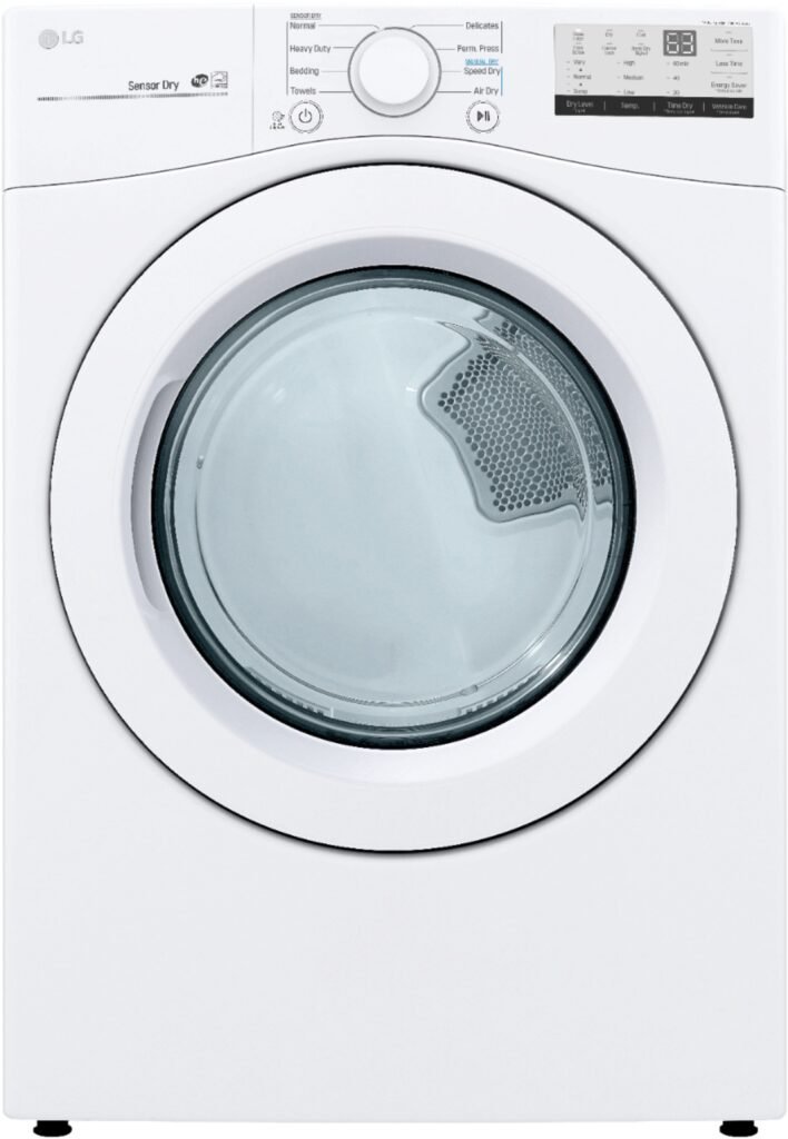 LG 7.4 Cu. Ft. Stackable Electric Dryer FlowSense White from Kings Outlet