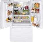 GE 25.6 Cu. Ft. French Door Refrigerator Space-Saving Ice Maker High Gloss White from Kings Outlet