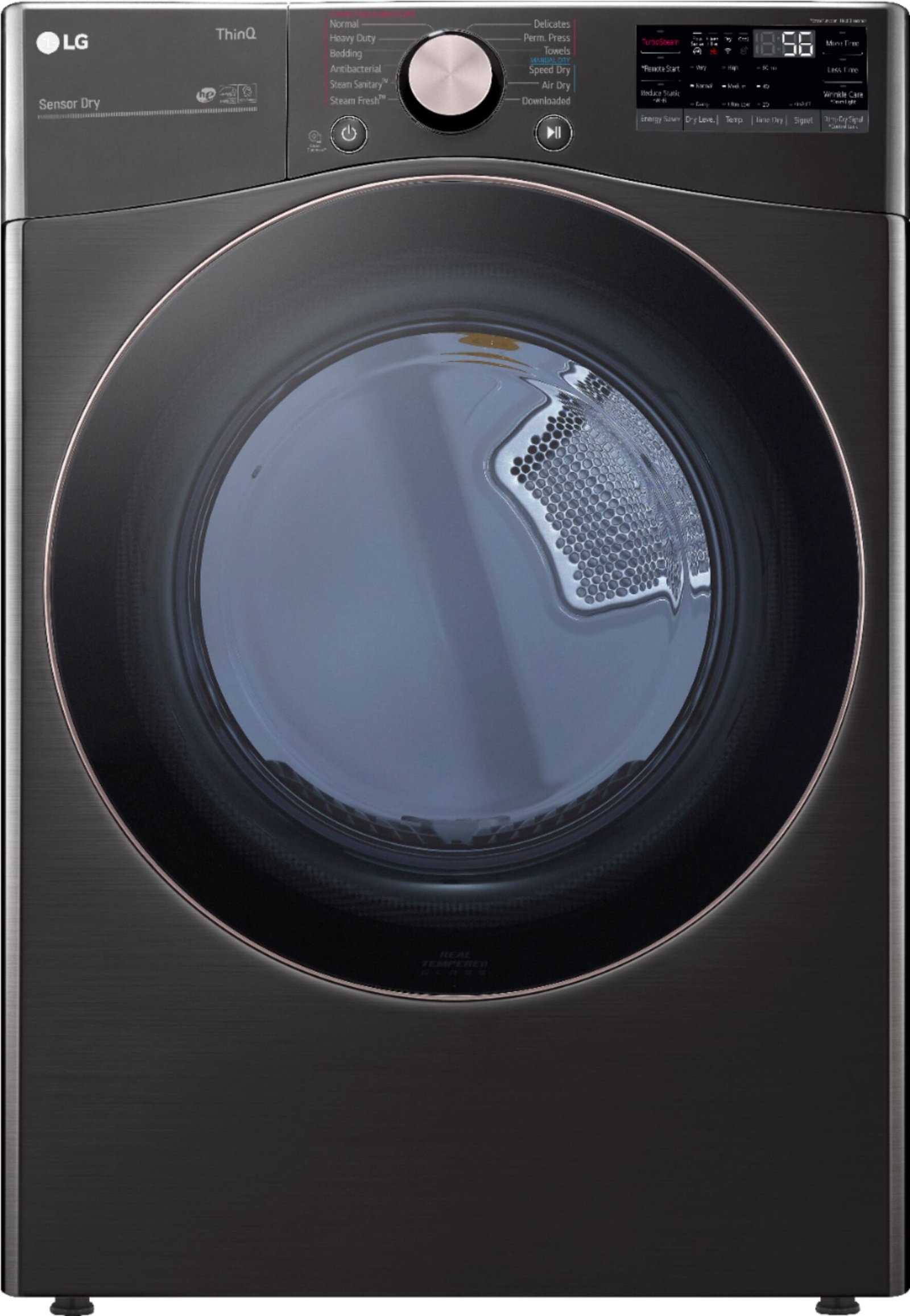 Kings Outlet LG 7.4 Cu. Ft. Stackable Smart Gas Dryer Steam Built-In Intelligence Black Steel LG 7.4 Cu. Ft. Stackable Smart Gas Dryer Steam Built-In Intelligence Black Steel from Kings Outlet