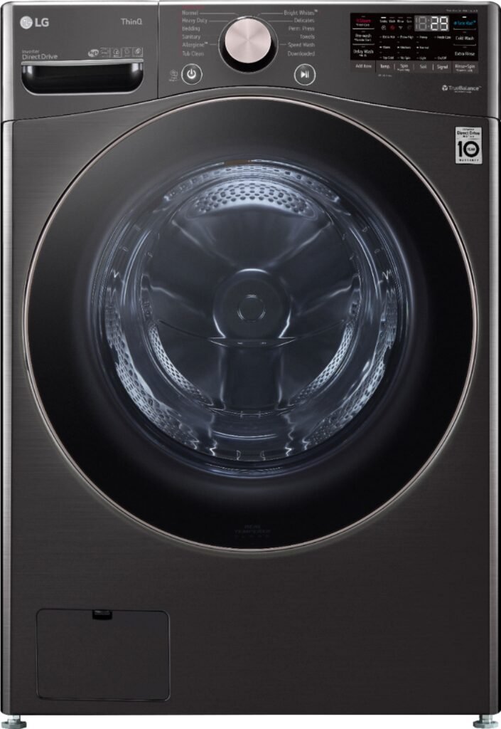 LG 4.5 Cu. Ft. High-Efficiency Stackable Smart Front Load Washer Steam Built-In Intelligence Black from Kings Outlet