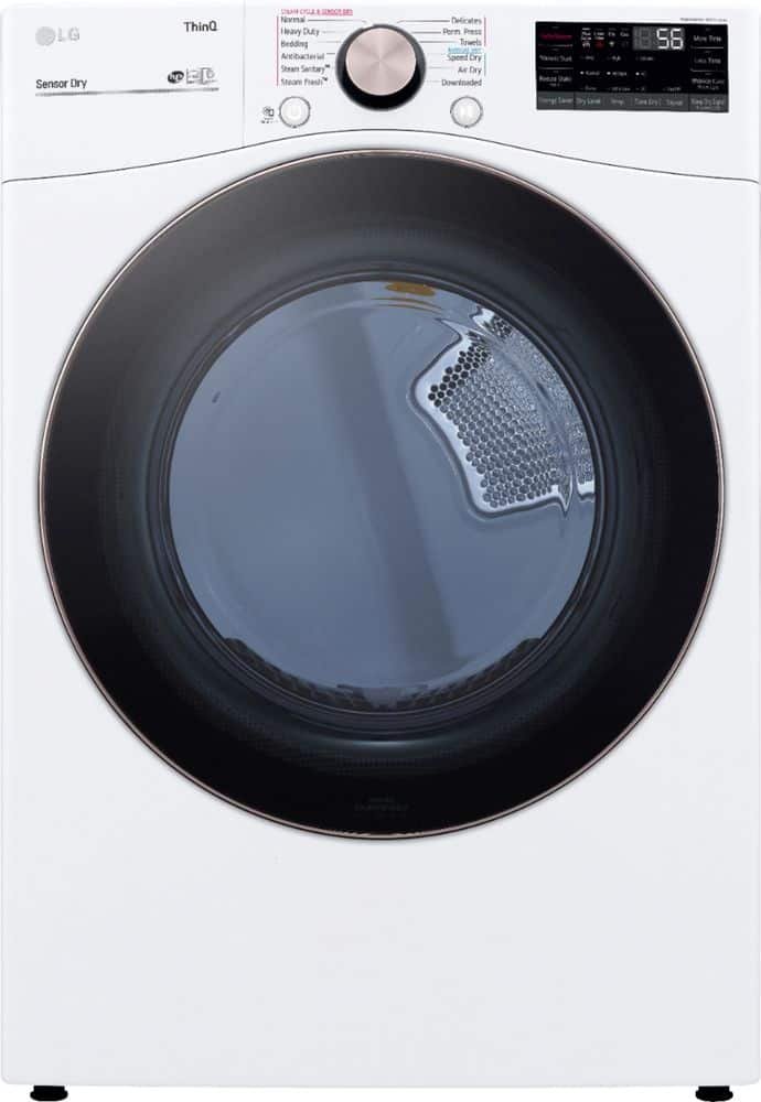 LG 7.4 Cu. Ft. Stackable Smart Electric Dryer Steam Built-In Intelligence White from Kings Outlet