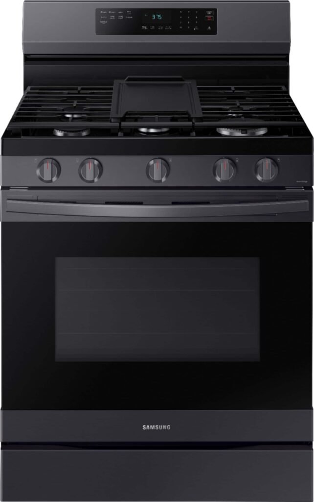 Samsung 6.0 cu. ft. Freestanding Gas Range No-Preheat Air Fry Convection Black Stainless Steel from Kings Outlet