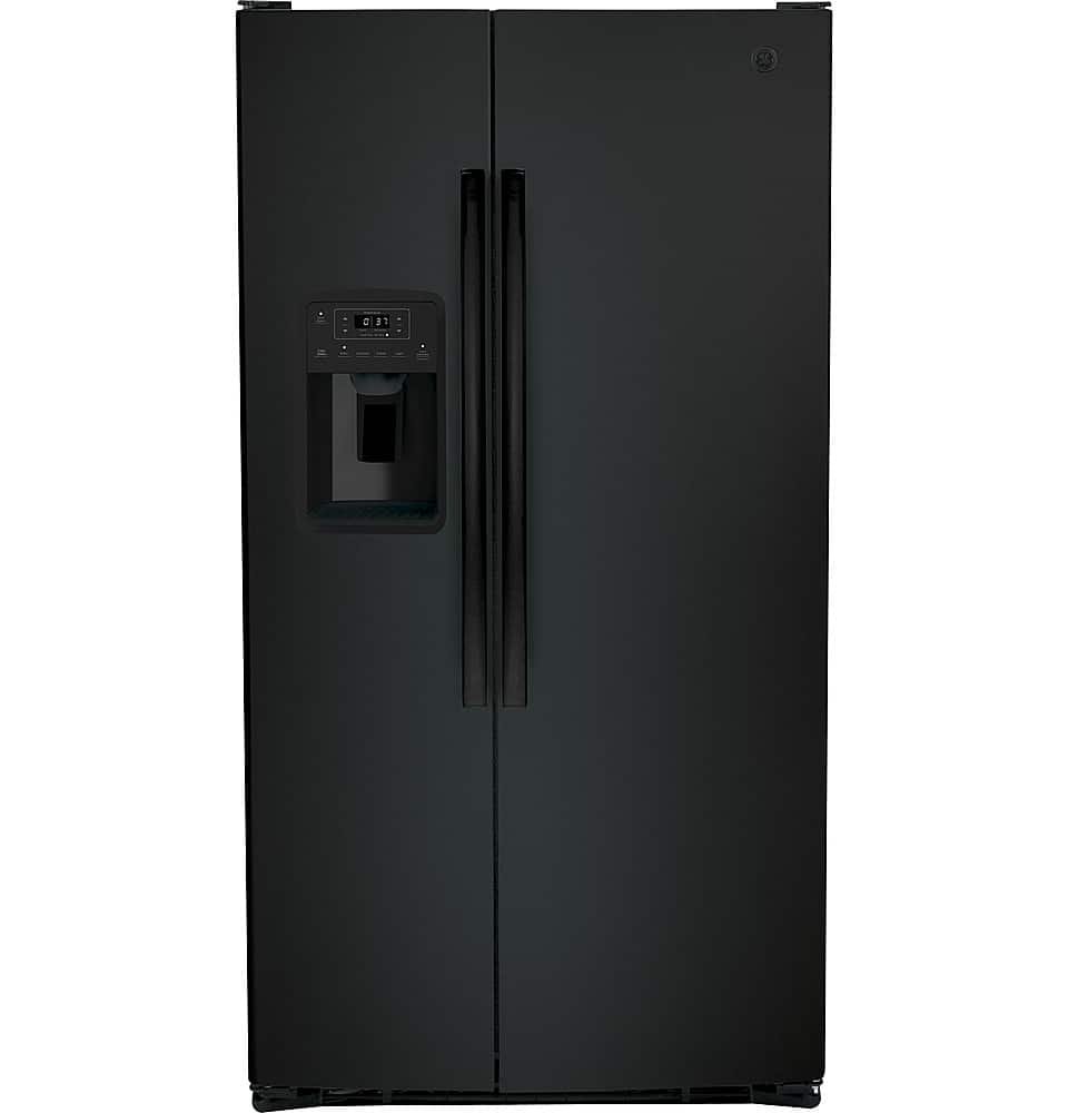 GE 25.3 Cu. Ft. Side-by-Side Refrigerator External Ice Water Dispenser High Gloss Black from Kings Outlet