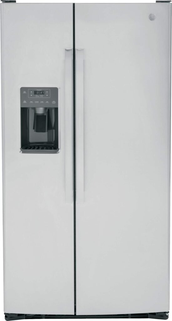 GE 25.3 Cu. Ft. Side-by-Side Refrigerator External Ice Water Dispenser Stainless Steel from Kings Outlet