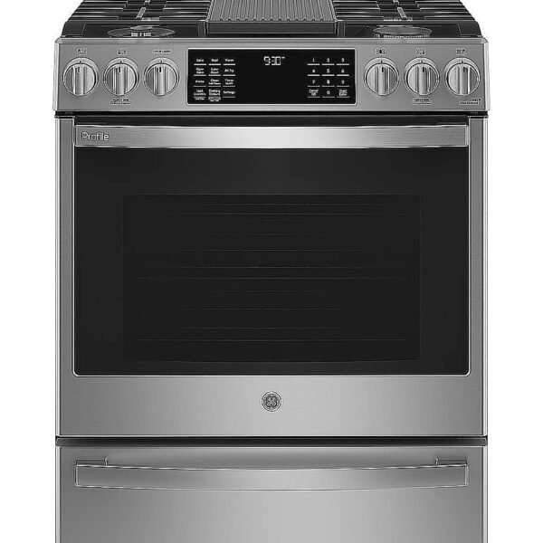 GE Profile 5.6 Cu. Ft. Slide-In Gas True Convection Range Built-In Wi-Fi Hot Air from Kings Outlet