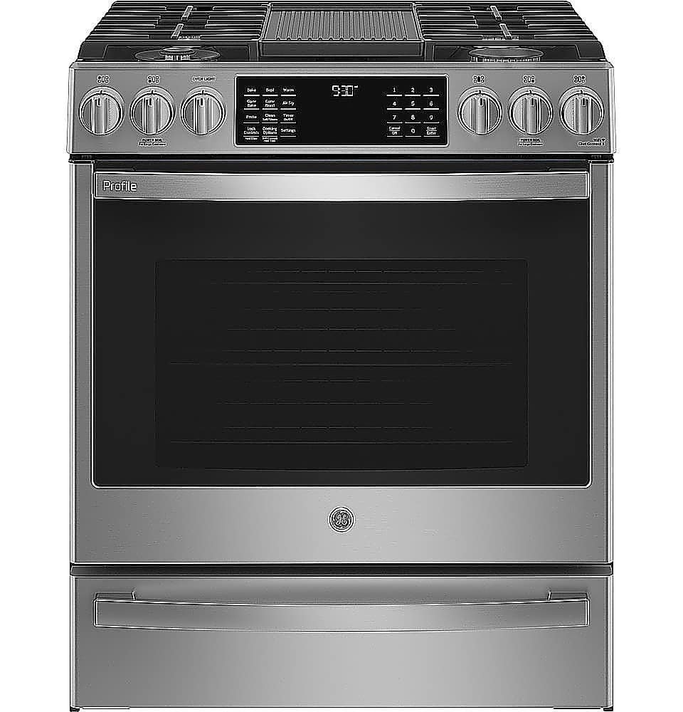 GE Profile 5.6 Cu. Ft. Slide-In Gas True Convection Range Built-In Wi-Fi Hot Air from Kings Outlet