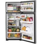GE 17.5 Cu. Ft. Top-Freezer Refrigerator Edge-to-Edge Glass Shelves Stainless Steel from Kings Outlet