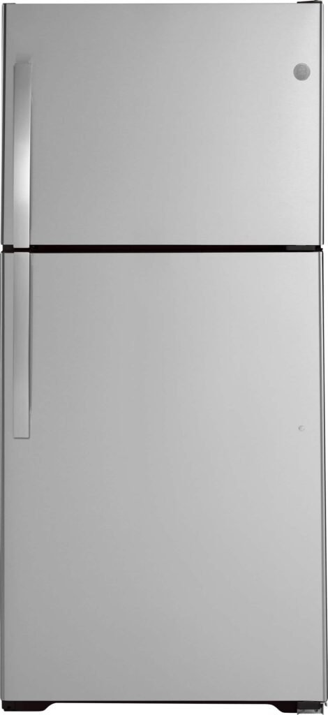 GE 21.9 Cu. Ft. Top-Freezer Refrigerator Garage Ready Performance Stainless Steel from Kings Outlet
