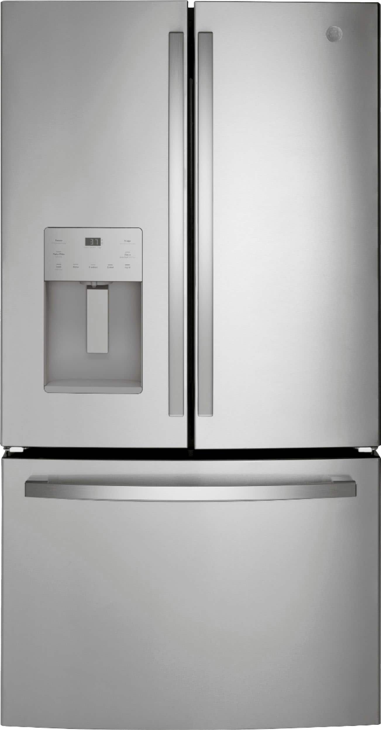 Kings Outlet GE 25.6 Cu. Ft. French Door Refrigerator Space-Saving Ice Maker Stainless Steel GE 25.6 Cu. Ft. French Door Refrigerator Space-Saving Ice Maker Stainless Steel from Kings Outlet