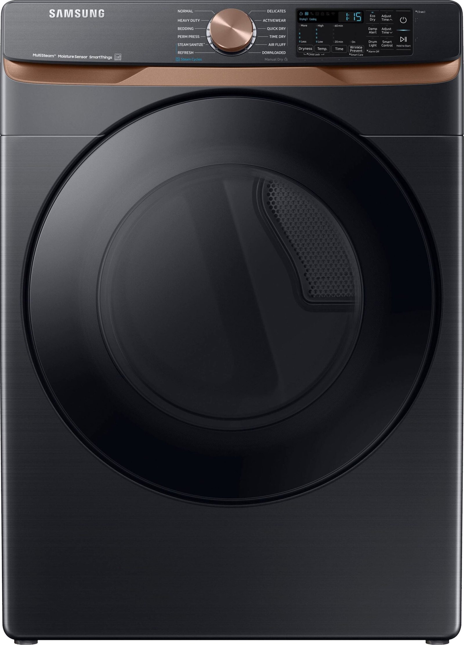 Kings Outlet Samsung 7.5 Cu. Ft. Stackable Smart Electric Dryer Steam Sensor Dry Brushed Black Samsung 7.5 Cu. Ft. Stackable Smart Electric Dryer Steam Sensor Dry Brushed Black from Kings Outlet