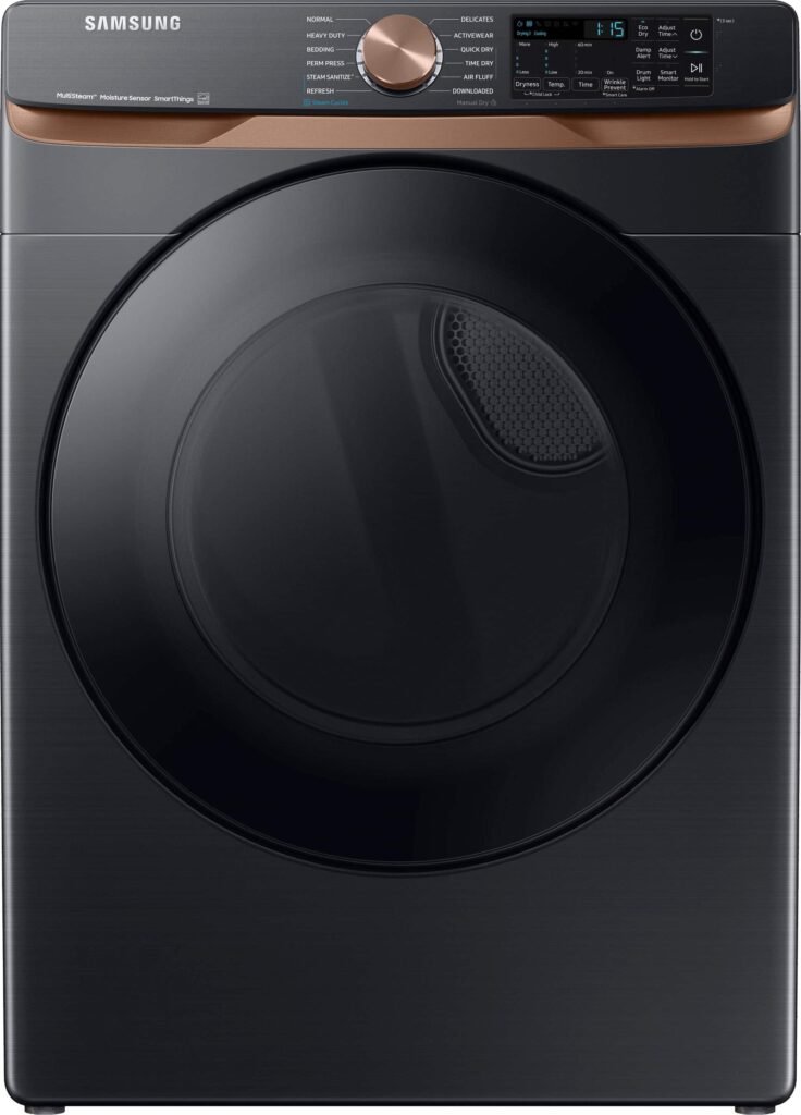 Samsung 7.5 Cu. Ft. Stackable Smart Gas Dryer Steam Sensor Dry Brushed Black from Kings Outlet