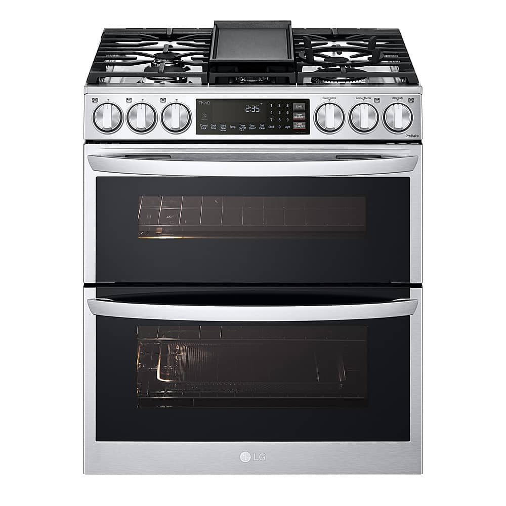 LG 6.9 Cu. Ft. Smart Slide-In Double Oven Gas True Convection Range EasyClean InstaView from Kings Outlet