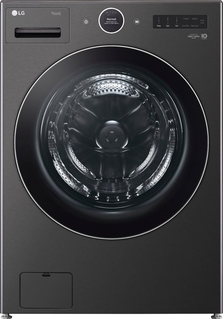LG 5.0 Cu. Ft. High-Efficiency Stackable Smart Front Load Washer Steam TurboWash 360 Black from Kings Outlet