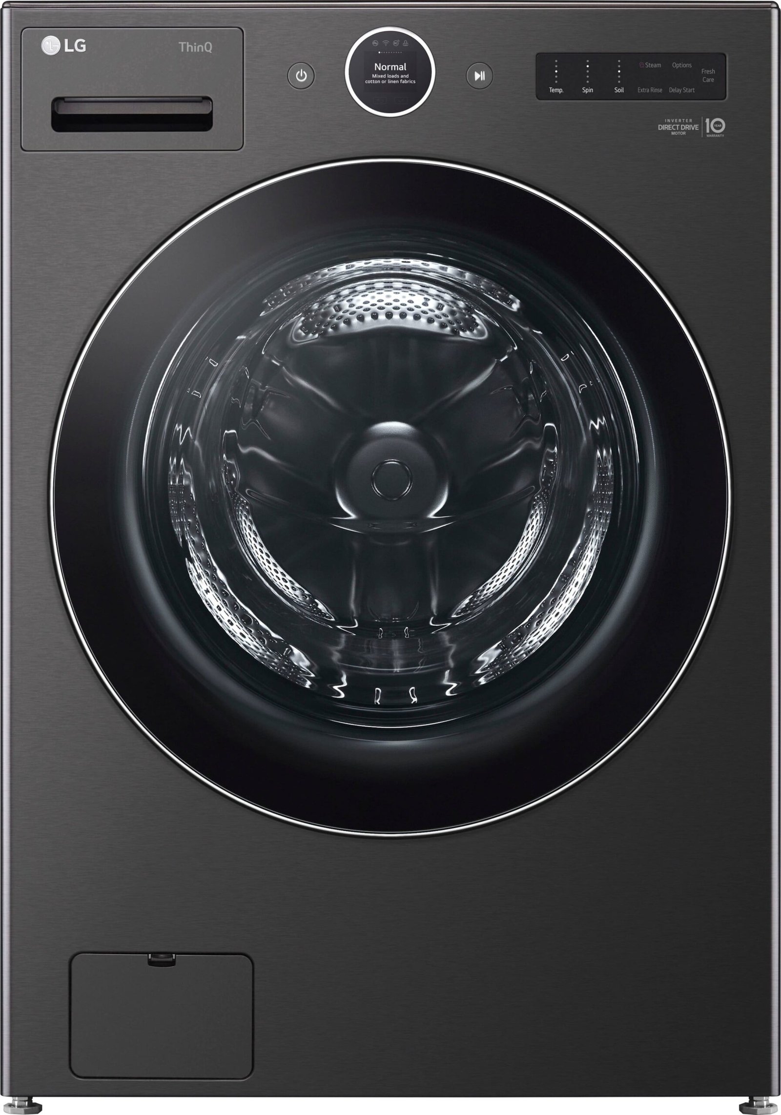 Kings Outlet LG 5.0 Cu. Ft. High-Efficiency Stackable Smart Front Load Washer Steam TurboWash 360 Black LG 5.0 Cu. Ft. High-Efficiency Stackable Smart Front Load Washer Steam TurboWash 360 Black from Kings Outlet