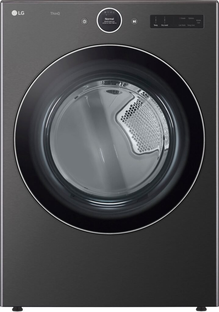 LG 7.4 Cu. Ft. Stackable Smart Gas Dryer TurboSteam Black Steel from Kings Outlet