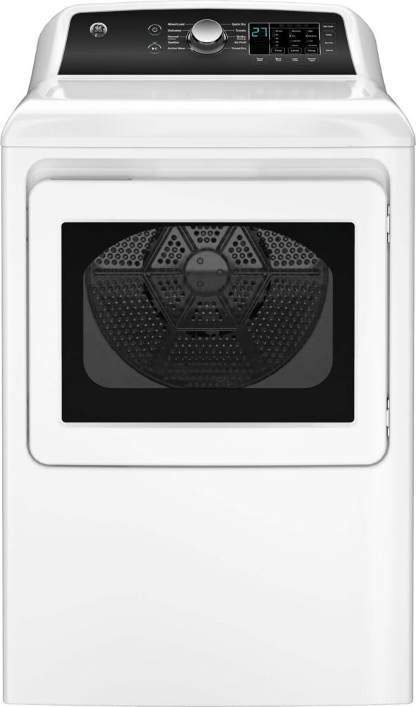 GE 7.4 Cu. Ft. Gas Dryer Sensor Dry White Matte Black from Kings Outlet