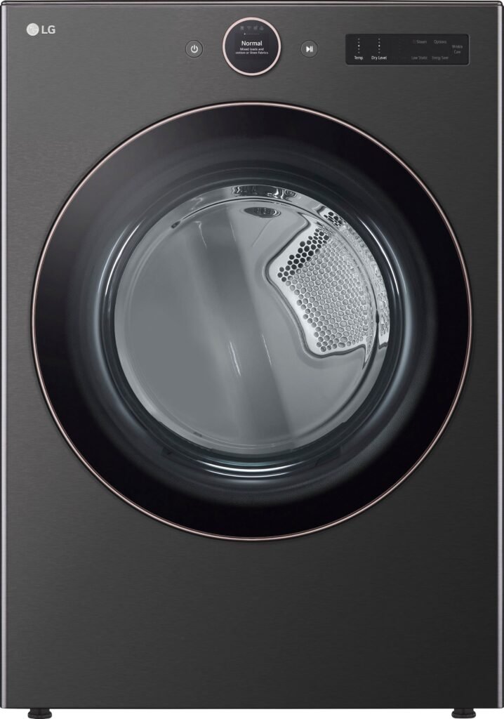 LG 7.4 Cu. Ft. Stackable Smart Gas Dryer Steam Sensor Dry Black Steel from Kings Outlet