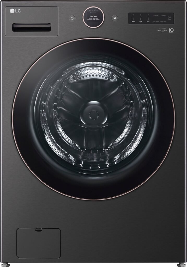 LG 5.0 Cu. Ft. High-Efficiency Stackable Smart Front Load Washer Steam TurboWash 360 Black from Kings Outlet