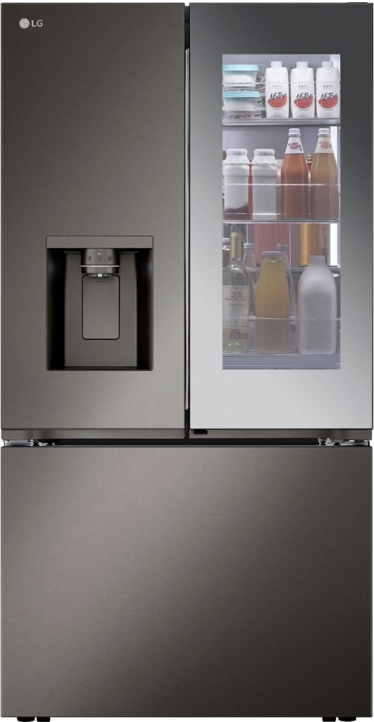 LG Counter-Depth MAX 25.5 Cu. Ft. French Door-in-Door Smart Refrigerator Mirror InstaView Black Stainless from Kings Outlet