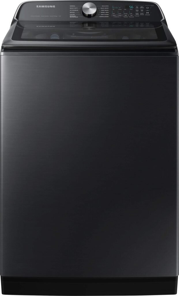 Samsung 5.5 Cu. Ft. High-Efficiency Smart Top Load Washer Super Speed Wash Brushed Black from Kings Outlet