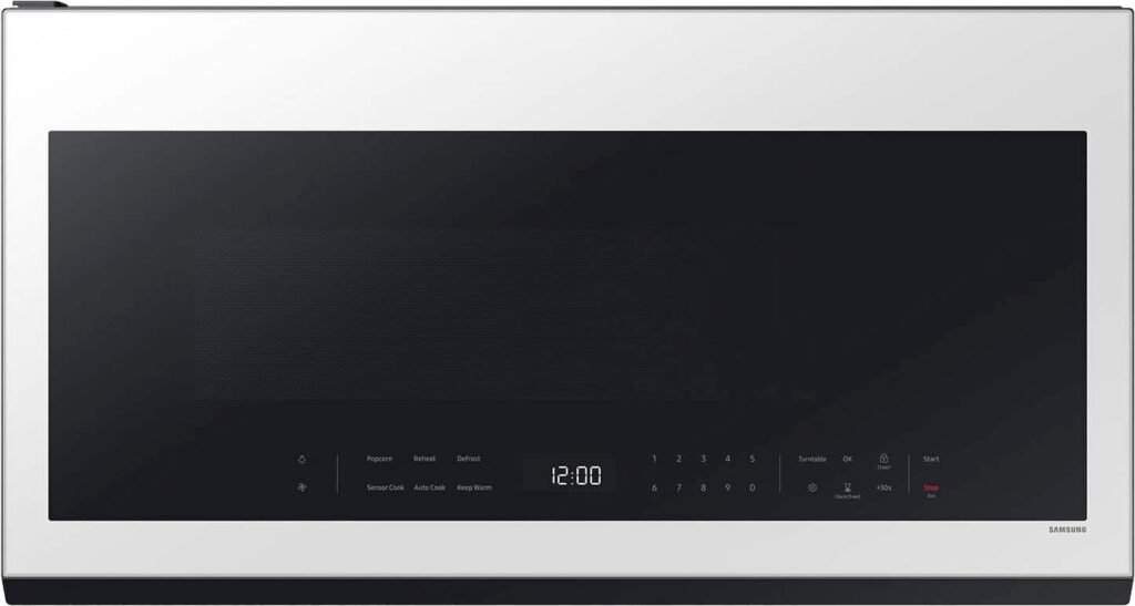 Samsung Bespoke 2.1 Cu. Ft. Over-the-Range Microwave Sensor Cooking Wi-Fi Connectivity White Glass from Kings Outlet