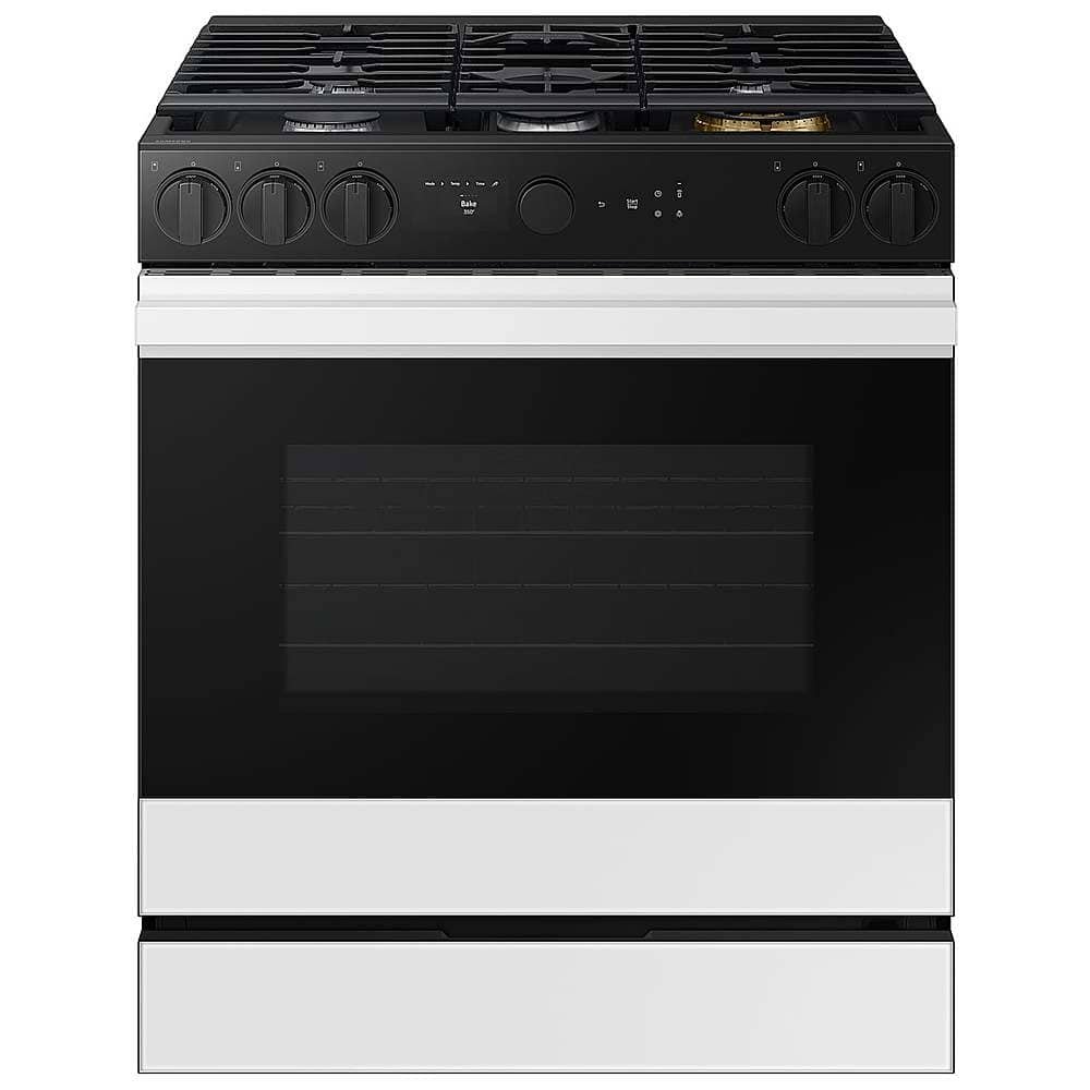 Kings Outlet Samsung Bespoke 6.0 Cu. Ft. Slide-In Gas Range Air Sous Vide White Glass Samsung Bespoke 6.0 Cu. Ft. Slide-In Gas Range Air Sous Vide White Glass from Kings Outlet
