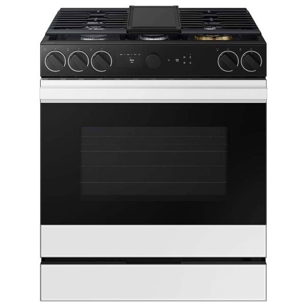Samsung Bespoke 6.0 Cu. Ft. Slide-In Gas Range Smart Oven Camera White Glass from Kings Outlet