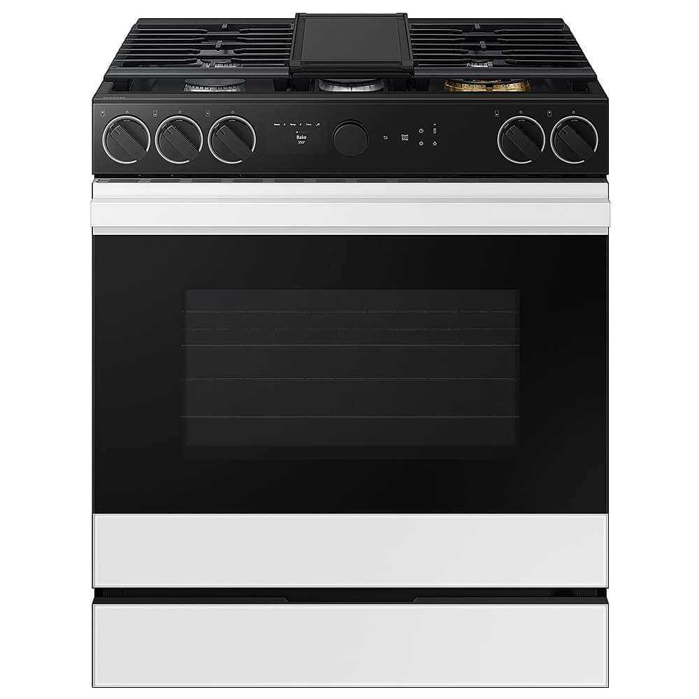 Samsung Bespoke 6.0 Cu. Ft. Slide-In Gas Range Smart Oven Camera White Glass from Kings Outlet