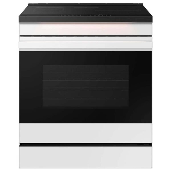 Samsung Bespoke 6.3 Cu. Ft. Slide-In Electric Induction Range Ambient Edge Lighting White Glass from Kings Outlet